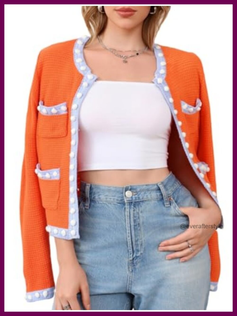 Women's Cropped Chunky Knit Cardigan Open Front Jackie O Jacket Faux Fur Button